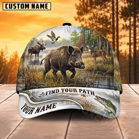 Maxcorners Bison Hunting Forest Find Your Path Personalized Name 3D Cap