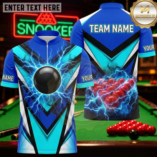 Maxcorners Snooker Cyan Blue Chevron Cosmic Orbit Personalized Name 3D Unisex Shirt