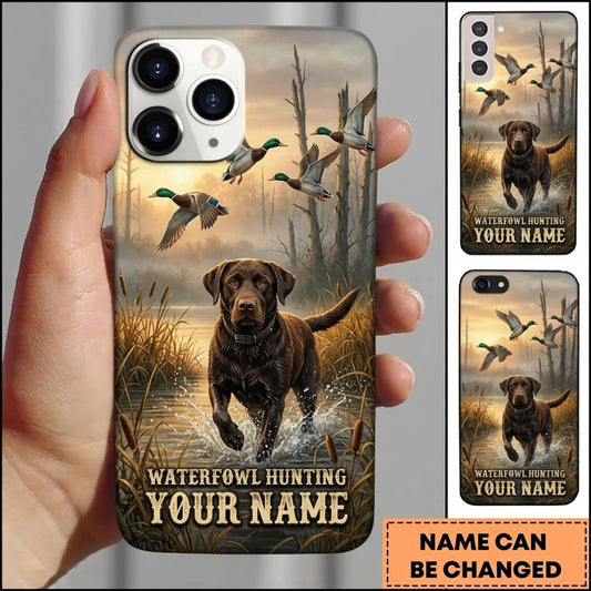 Maxcorners Duck Hunting Black Labrador Retriever Flying Mallards Marsh Sunset Personalized Name 3D Phone Case