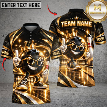 Maxcorners Bowling Black Gold Bowling Ball Lightning Pattern Personalized Name 3D Unisex Shirt