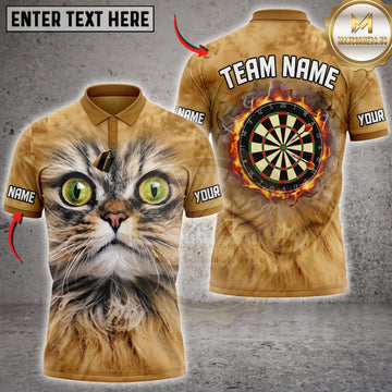 Maxcorners Darts Cute Grumpy Orange Tabby Cat Green Eyes Golden Dartboard Personalized Name 3D Unisex Shirt