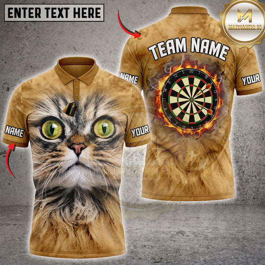 Maxcorners Darts Cute Grumpy Orange Tabby Cat Green Eyes Golden Dartboard Personalized Name 3D Unisex Shirt