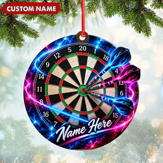 Maxcorners Darts Lover Electric Lightning Burst, Target Board Artwork Personalized Name Ornament 2D Flat