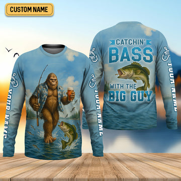 Maxcorners Catchin' Bass With The Big Guy, Fishing Shirts, SPF Long Sleeve Shirts, Fishing Shirts For Men