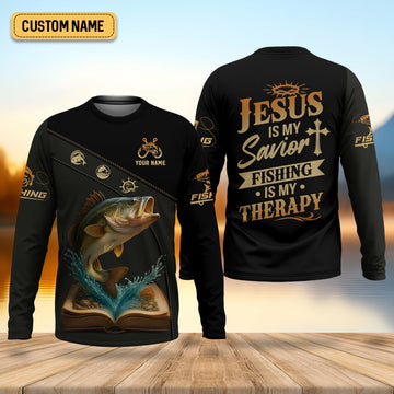 Maxcorners Jesus Is My Savior, Fishing Therapy SPF Shirt, Funny Fishing Shirt, Gift For Fisherman