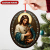 Maxcorners Custom Jesus Holding Deer Christmas Ornament, Personalized Name Christian Tree Decoration, Religious Woodland Gift for Faith Family MT2411