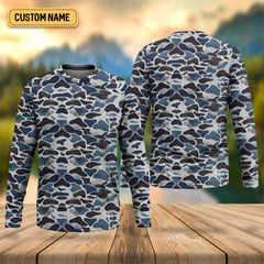 Maxcorners Blue Camo Performance Fishing Shirts, SPF Shirt For Men, Hooded Fishing Shirt, Fishing Shirts For Men