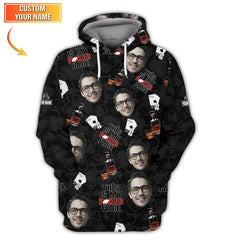 Maxcorners Poker Face Custom Name and Face Shirt - Whiskey and Cards Design - Funny Gift for HimLM1009