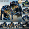 Maxcorners  Fishing Hexagon Water Splash Personalized Name, Team Name Long Sleeve Shirt (9 Fish Species)
