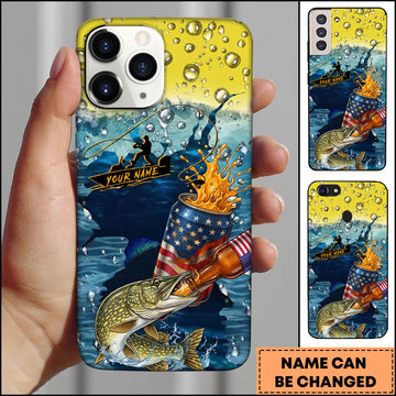 Maxcorners Pike Fishing Phone Case Beer Splash Fishing Graphic Personalized Name 3D Phone Case