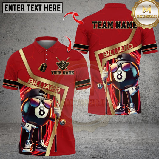 Maxcorners Billiard Premium Gold Line 8 Ball Pool Cartoon Multicolor Customized Name, Team Name 3D Shirt