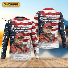 Maxcorners Make Fishing Great Again Patriotic Fishing Shirt, American Flag Fishing Shirt, Fishing Shirts For Men
