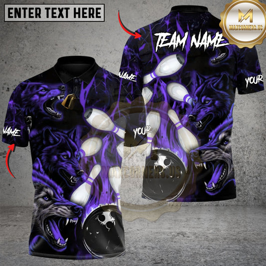 Maxcorners Crimson Howl: Strike Night Bowling Multicolor Customized Name, Team Name 3D Shirts