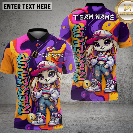 Maxcorners Cute Rabbit Pool Shirt Colorful Graffiti Girl Billiards Style Multi Options Personalized Name, Team Name Unisex 3D Shirt (4 Colors)