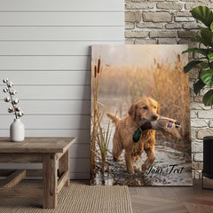 Maxcorners Hunting Dog Pointing Duck In Marshland Personalized Name Canvas