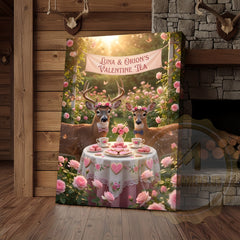 Maxcorners Valentine Deer Couple Tea Party Floral Garden Personalized Name Canvas