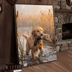Maxcorners Hunting Dog Pointing Duck In Marshland Personalized Name Canvas
