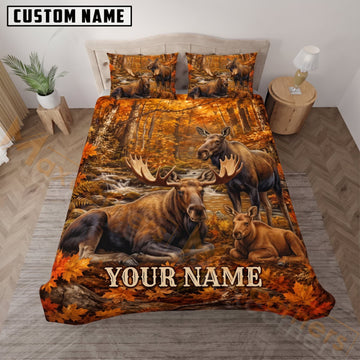 Maxcorners Deer Hunting Autumn Forest Custom Name 3D Bedding Set