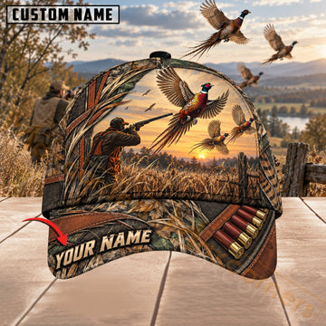 Maxcorners Upland Bird Hunting Sunset Hunter & Flying Pheasants Personalized Name 3D Cap