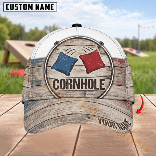 Maxcorners Cornhole Rustic Wood Board & Bag Design Personalized Name 3D Cap