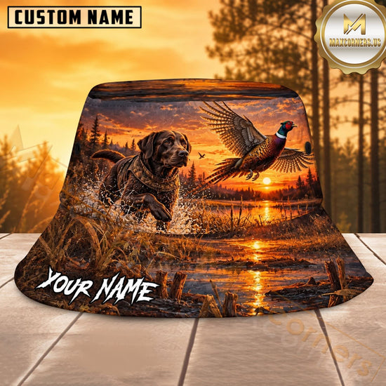 Maxcorners Duck Hunting Dog Golden Sunset Lake Personalized Name 3D Bucket Hat