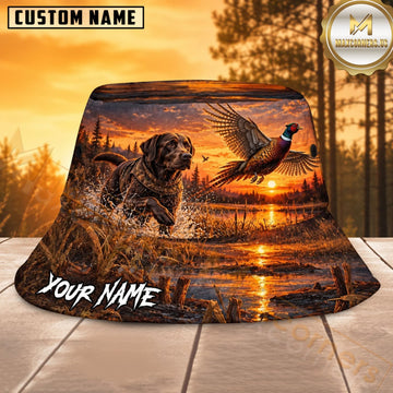 Maxcorners Duck Hunting Dog Golden Sunset Lake Personalized Name 3D Bucket Hat
