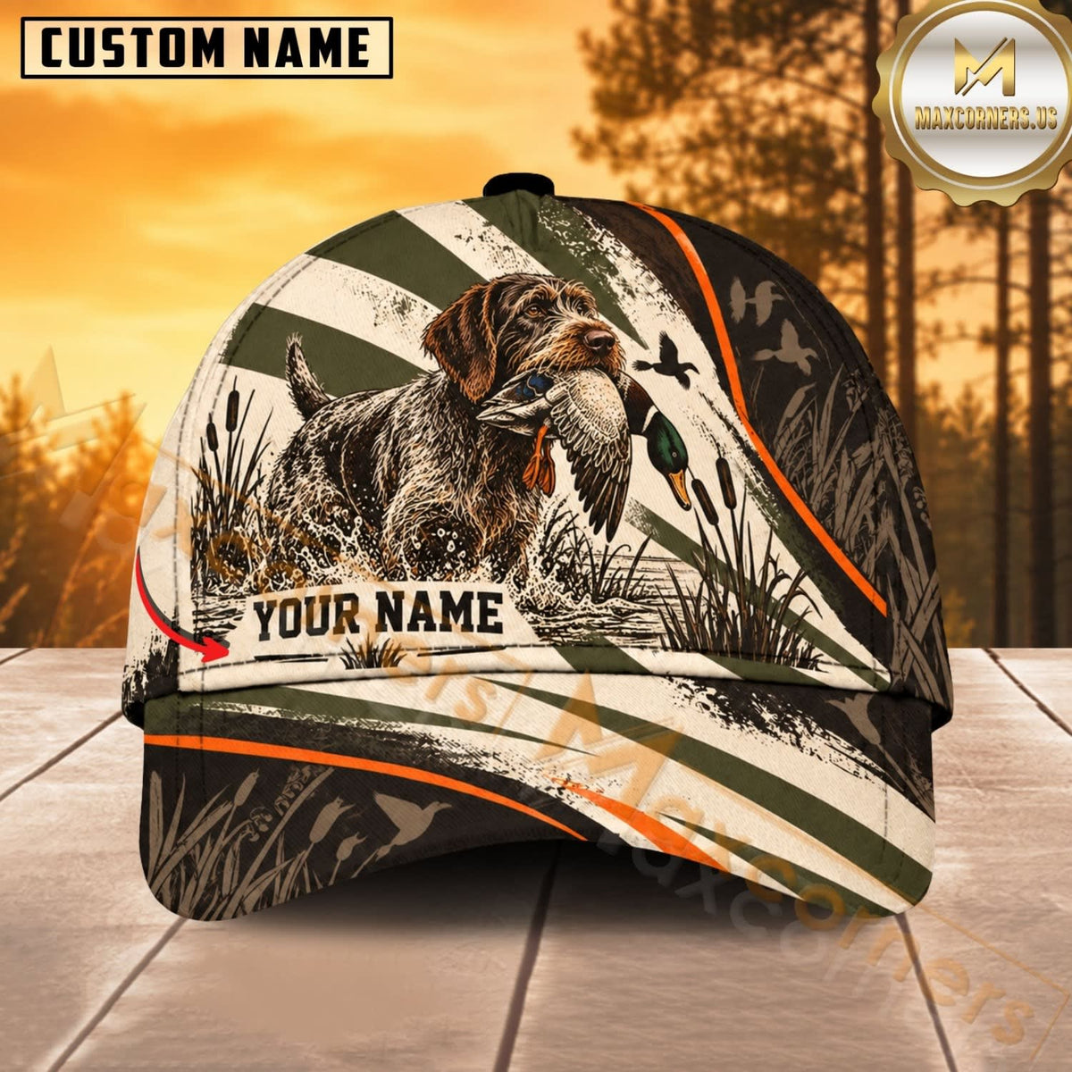 Maxcorners Dog Hunting And Duck Woodland Camo Hunting Dog Personalized Name 3D Cap