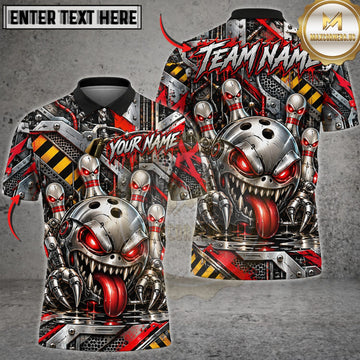 Maxcorners Bowling Red Black Mechanical Monster Bowling Ball Personalized Name 3D Unisex Shirt