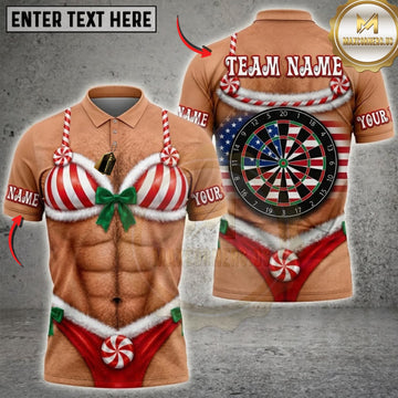 Maxcorners Darts Funny Candy Cane Bikini American Flag Dartboard Personalized Name 3D Unisex Shirt