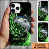 Maxcorners Fishing Green Flame Energy Personalized Name Phone Case (10 Fish Species)