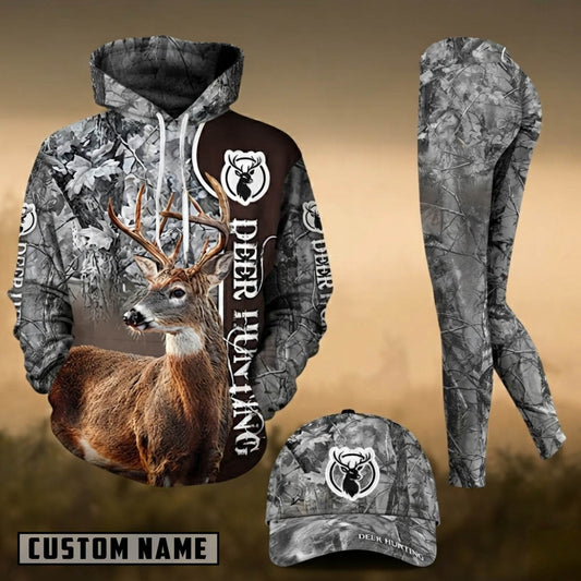 Maxcorners Hunting Whitetail Deer Gray Woodland Camo 3D Shirts