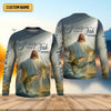 Maxcorners Even Jesus Has A Fish Story Funny Fishing Shirt, SPF Shirt For Men, Men Long Sleeve Shirt