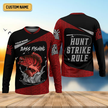 Maxcorners Bass Fishing Shirts, Hunt - Strike - Rule, SPF Long Sleeve Shirts, Fishing Shirts For Men