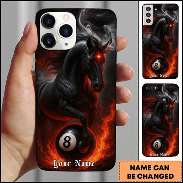 Maxcorners Billiards Dark Horse With Flaming 8 Ball Gothic Style Personalized Name Phone Case