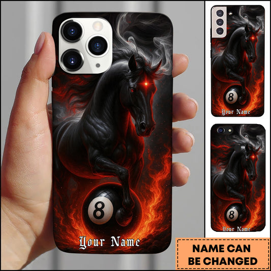 Maxcorners Billiards Dark Horse With Flaming 8 Ball Gothic Style Personalized Name Phone Case