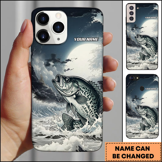 Maxcorners Fishing Moon Ocean Splash Personalized Name Phone Case (8 Fish Species)