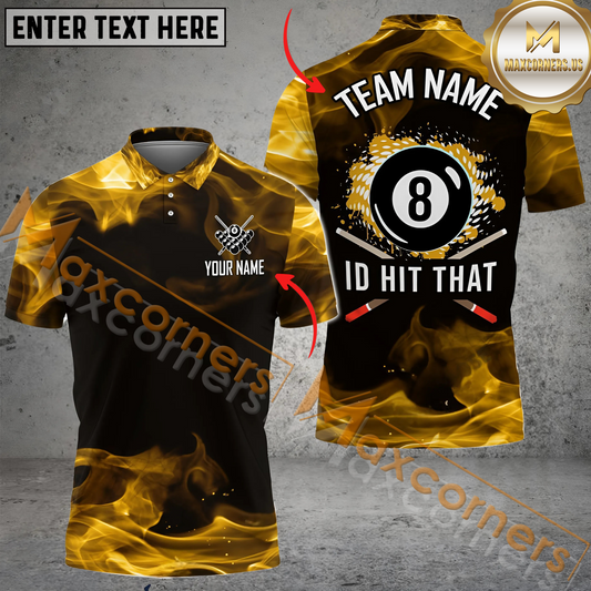 Maxcorners I'd Hit That Fire Billiard Jersey Multicolor Options Personalized Name, Team Name 3D Polo Shirt (4 Colors)