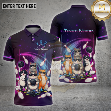 Maxcorners Cat Bowling Shirt Funny Bowling Cats Multiple Options Personalized Name, Team Name 3D Shirt