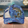 Maxcorners Fishing Blue Hexagon Pattern Personalized Name 3D Cap (12 Fish Species)