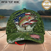 Maxcorners Fishing Green American Flag Splash Personalized 3D Cap (12 Fish Species)