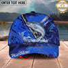 Maxcorners Fishing Blue Swirl Water Splash Personalized Name 3D Cap (12 Fish Species)