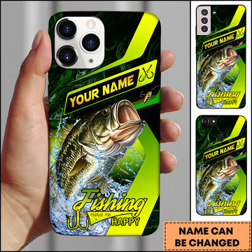 Maxcorners Neon Green Modern Graphic Personalized Name Phone Case (13 Fish Species)