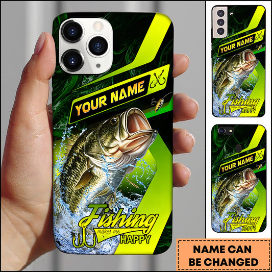 Maxcorners Neon Green Modern Graphic Personalized Name Phone Case (13 Fish Species)