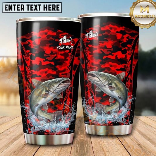Maxcorners Fishing Tumbler Red Black Camouflage Splash Design Personalized Name Tumbler (13 Species)