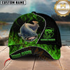 Maxcorners Fishing Angler Green Flame Custom Name Personalized Cap  (12 Fish Species)