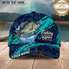 Maxcorners Fishing Navy Aqua Polygon Brush Splash Personalized Name 3D Cap (12 Fish Species)