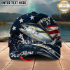 Maxcorners Fishing Patriotic USA Flag Water Splash Personalized 3D Cap (12 Fish Species)