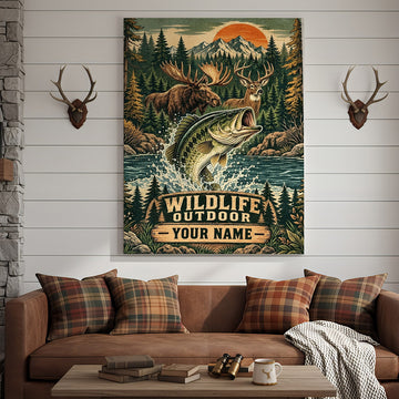 Maxcorners Duck Hunting Stained Glass Mallard Sunset Lake Personalized Canvas Wall Art