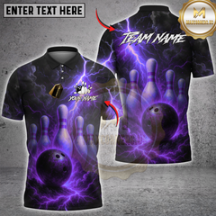 Maxcorners Bowling Lightning Fire Ball And Pins Multicolor Customized Name, Team Name 3D Shirts