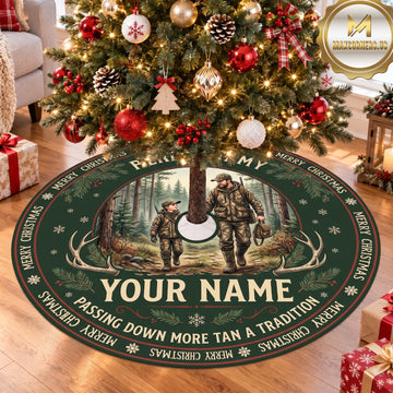 Maxcorners Hunting Hunter Dog Green Woodland Personalized Name 3D Christmas Tree Skirt
